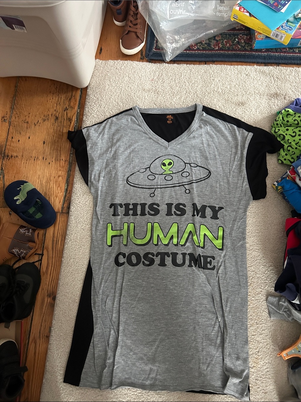 Kids Grey and Black 'This Is My Human Costume' Alien Graphic Tee